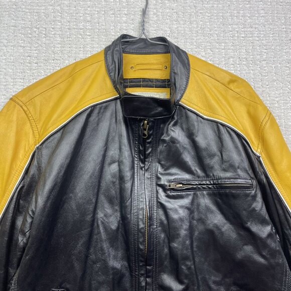 VTG 725 Original Biker Leather Bomber Jacket Motorcycle Black /Yellow Men L Read - Picture 4 of 15